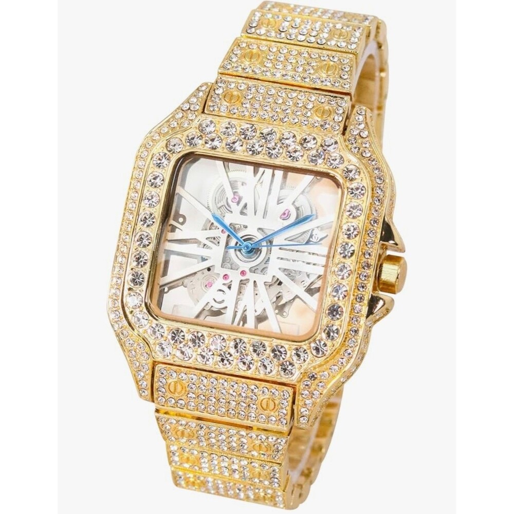 Skeleton Gold Dial VVS Iced Out Diamond Designer Watch  Hip Hop Watch Fashion